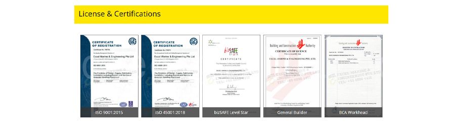 Certifications d'Excel Marine & Engineering Pte Ltd
